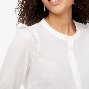 J Crew‎ Women's  Ruffle Button-Up Blouse Cotton Shirt White Petite Medium